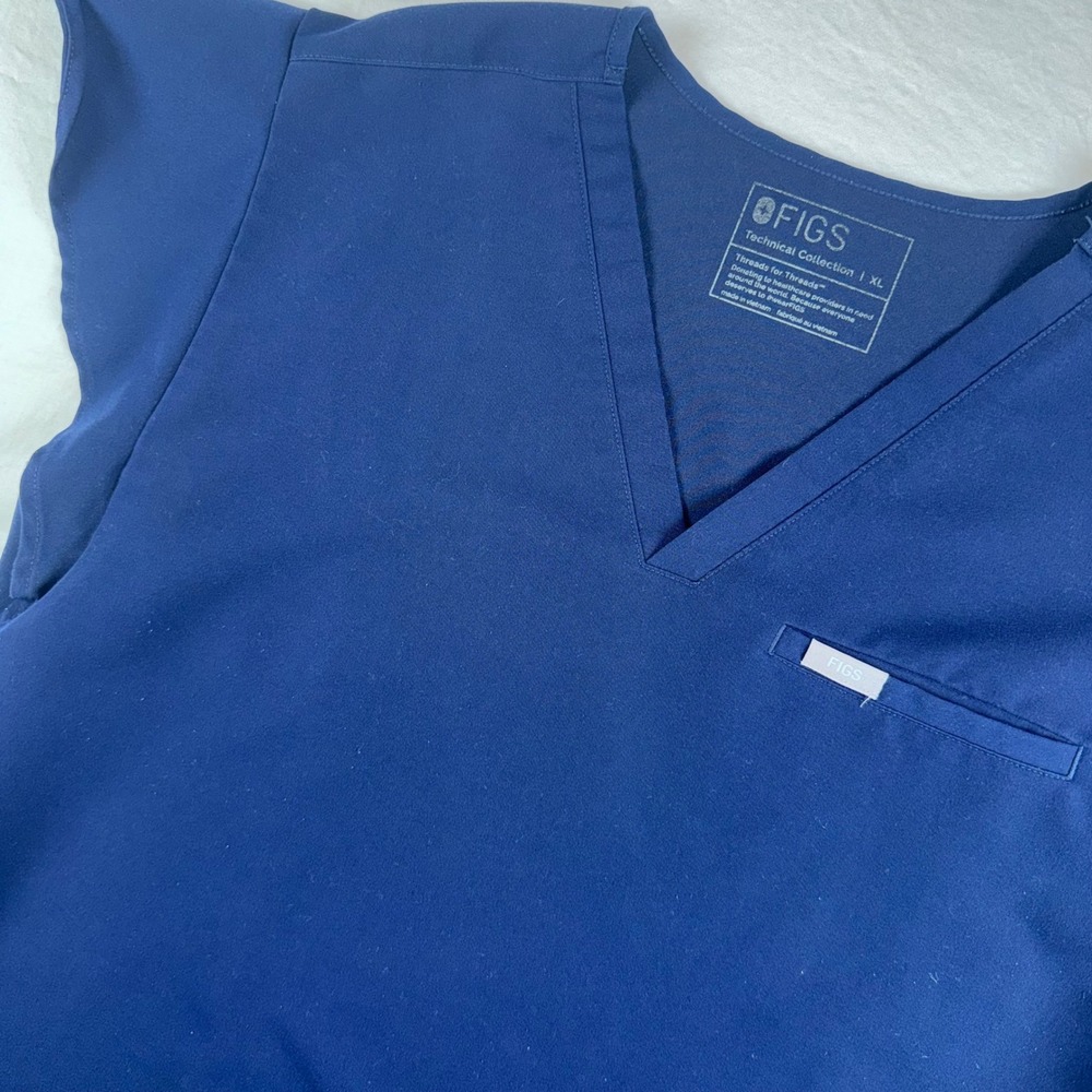 FIGS Scrub Top Women XL Navy Blue Flutter Sleeve V-Neck W23SW1042